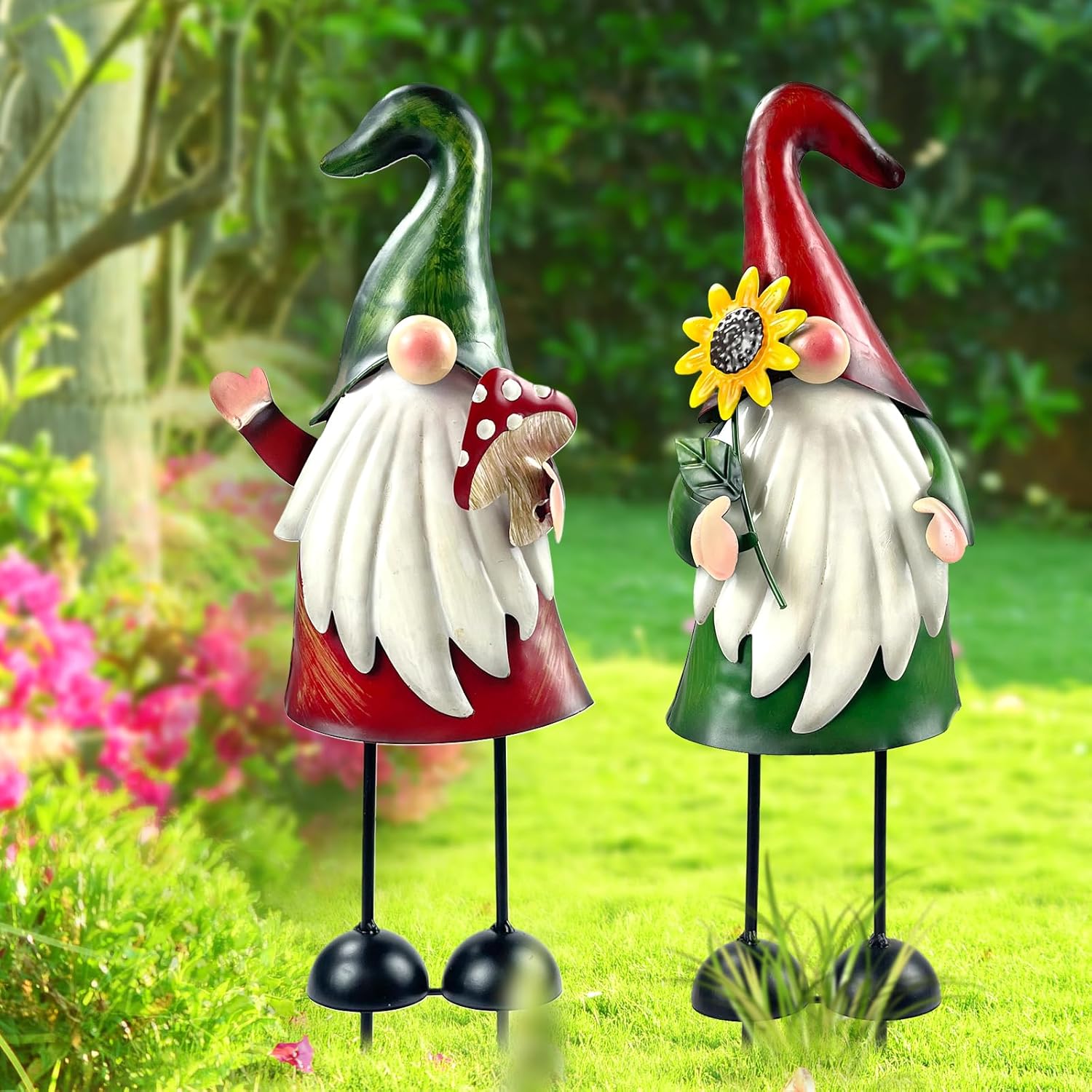HONGLAND Metal Gnome Yard Art Outdoor Gnomes Garden Statue 18 Inch Gnome Figurine Decorative Stakes