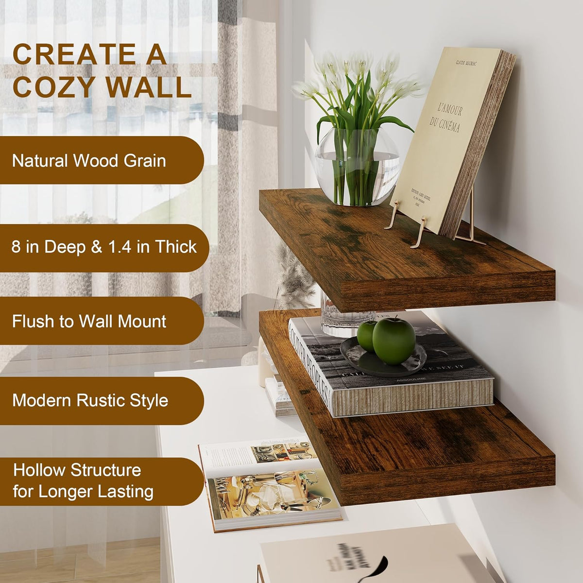 Floating Shelves 36 Inch Long, Deep Floating Shelf for Wall, 36 x 8 Floating Shelves Set of 2, 8