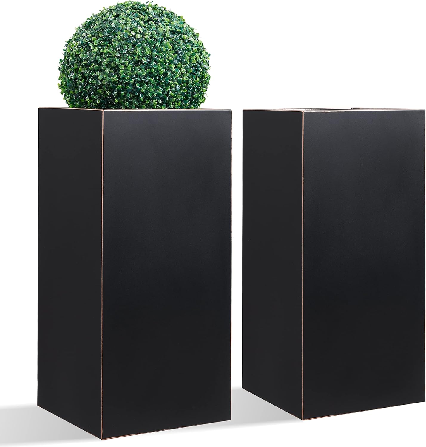 Metallic Heavy Planter for Outdoor Plants, 14Lx14Wx30H Inches, Tall Metal Planter Box with Hand