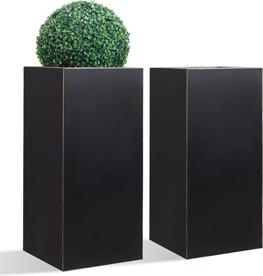 Metallic Heavy Planter for Outdoor Plants, 14Lx14Wx30H Inches, Tall Metal Planter Box with Hand