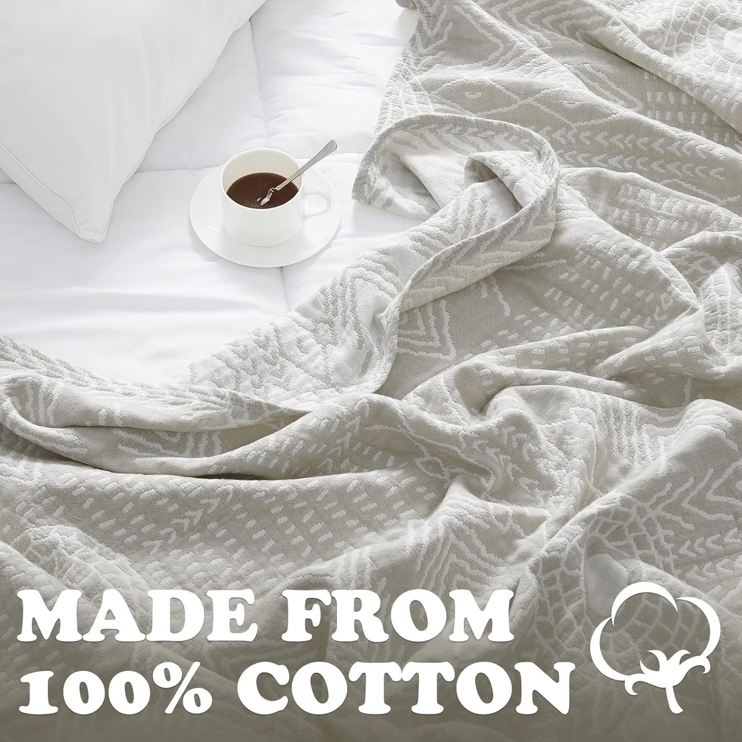 JINCHAN Boho 100% Cotton Muslin Blanket 3-Layer Twin Size Geometric Lightweight Reversible Soft