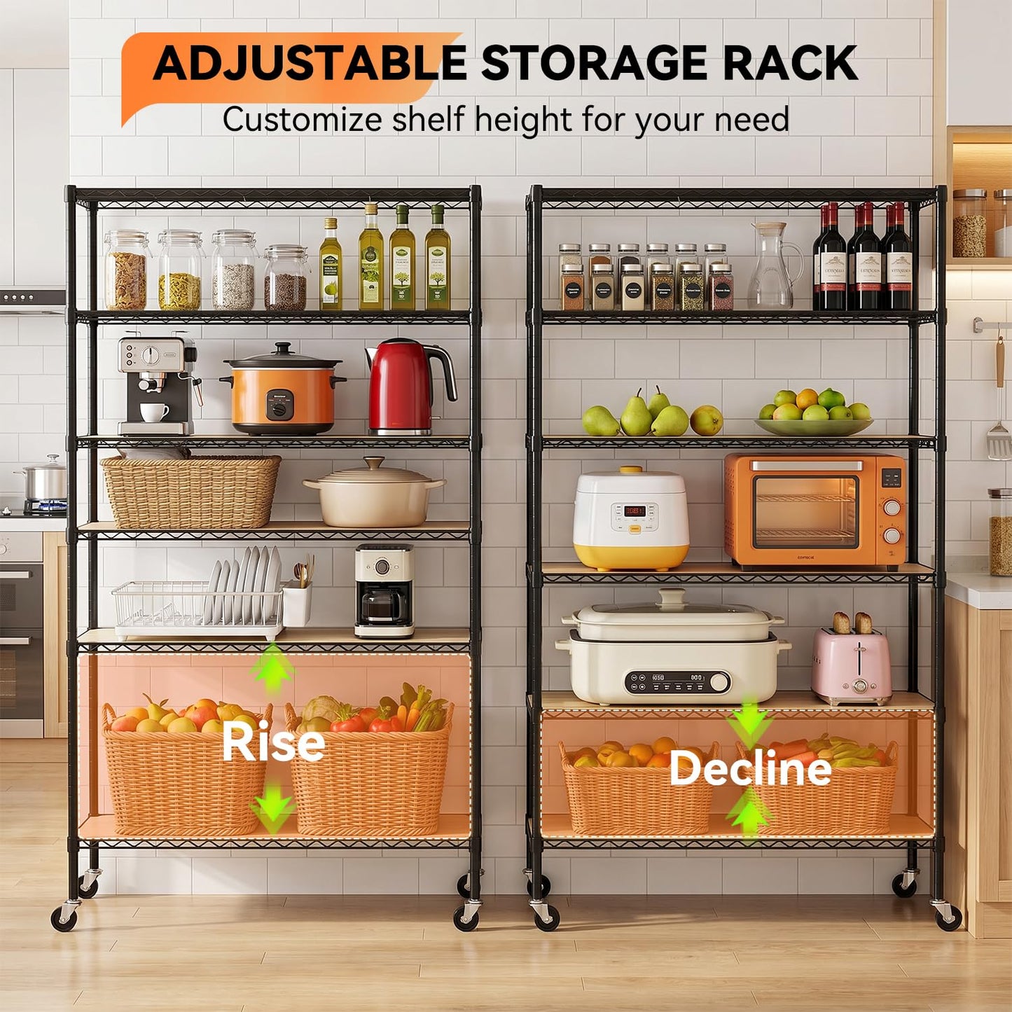 BestOffice | 6-Tier Wire Storage Shelves with PP Shim | 18x45x82 | Black