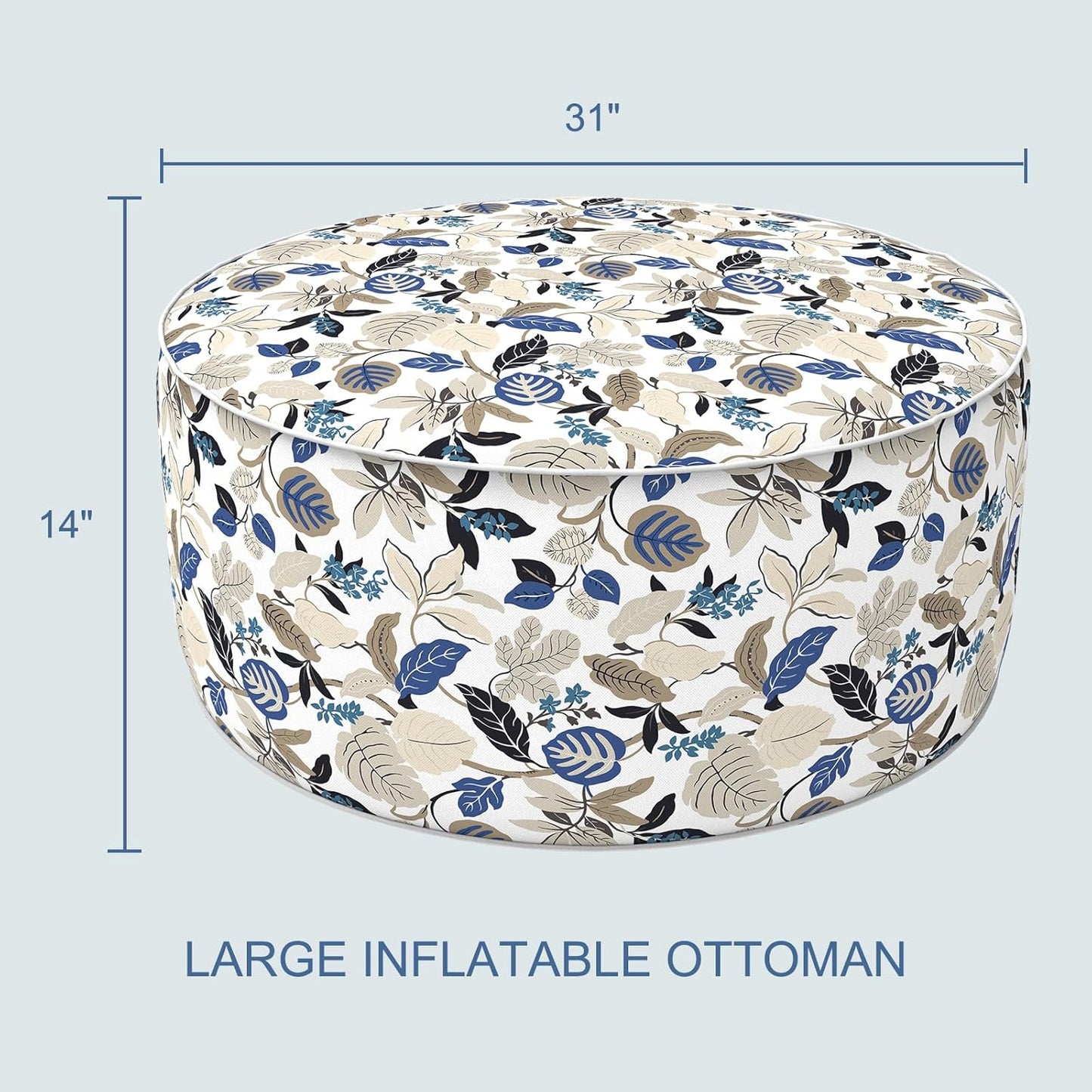 LVTXIII Indoor/Outdoor Inflatable Ottoman, D31 x H14 Inch Large Round Ottoman, All Weather Foot