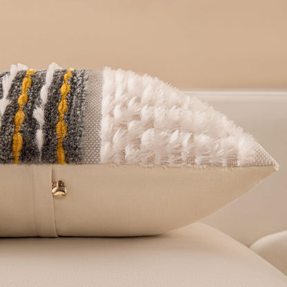 Boho Chenille Tufted Couch Throw Pillow Covers 18x18 Inch Set of 2 Farmhouse Striped Decorative