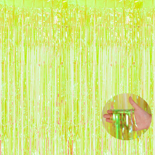BRAVESHINE Iridescent Foil Fringe Backdrop - 2 Pack 3.2 x 6.5 ft Holographic Tinsel Curtain Party
