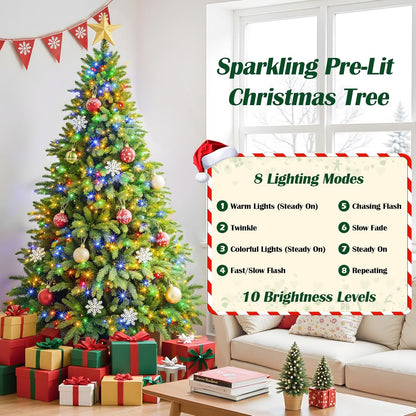 9FT Pre-Lit Christmas Tree with Remote Control, Multi-Color LED Lights, Musical Rotating Christmas