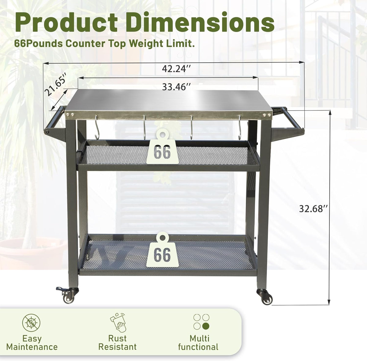 Domi 3-Shelf Outdoor Grill Table, Grill Cart with Wheels, Outdoor Pizza Oven and Food Prep Table