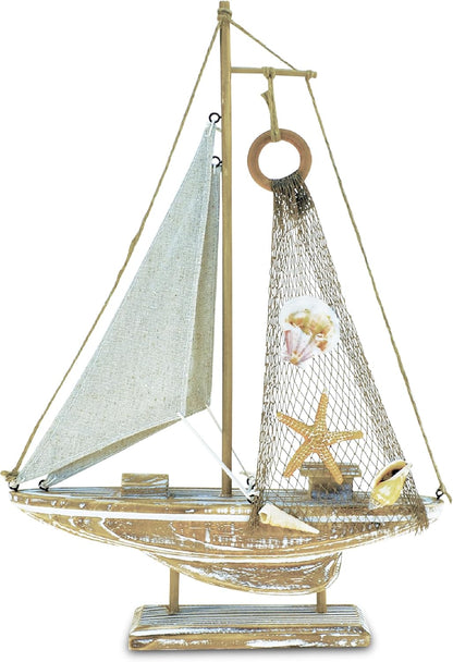 Puzzled Baja Haven Sailboat Decor - Handmade Beach Themed Wooden Boat Home Decor for Living Room