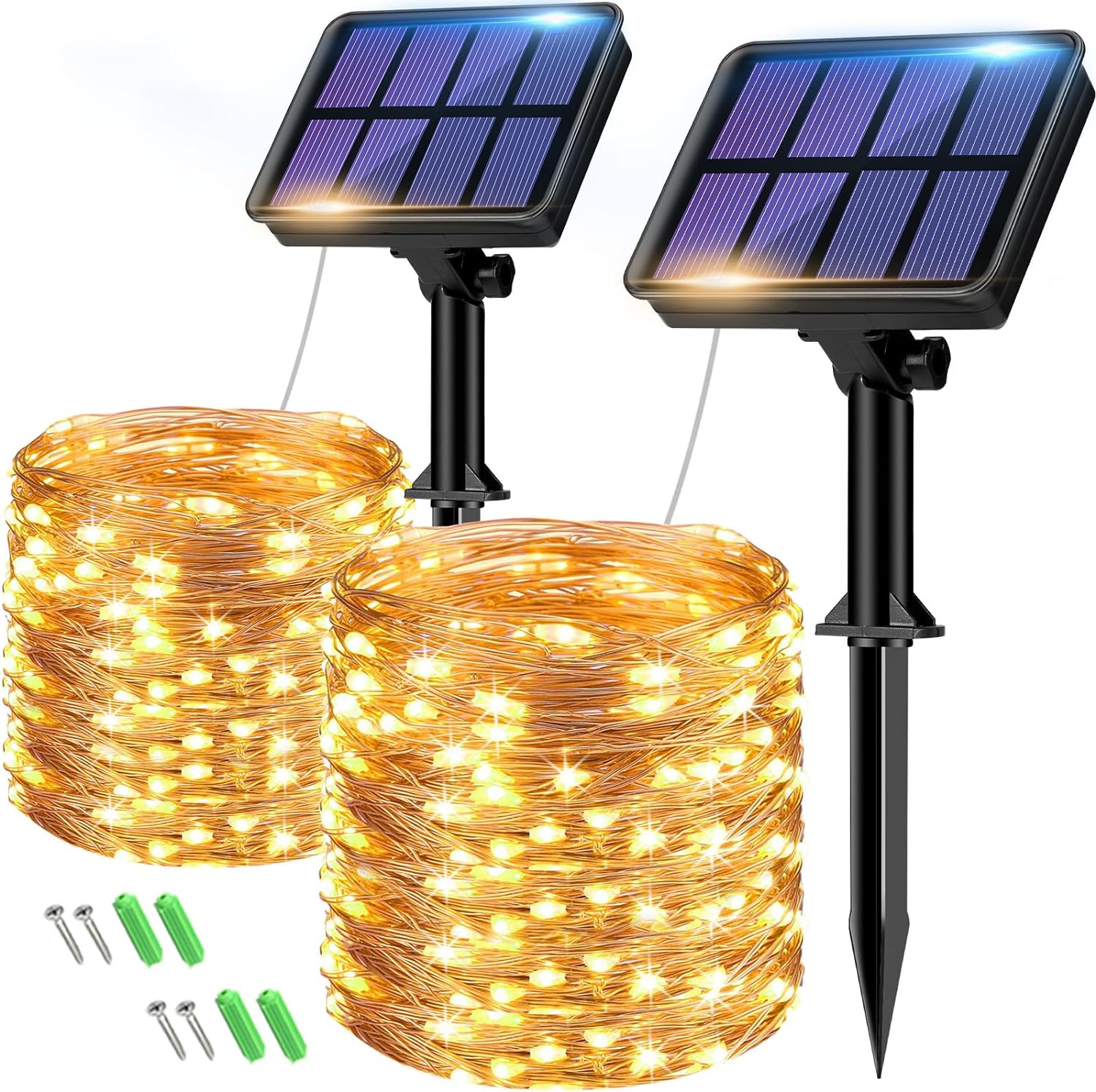 btfarm 2 Pack Solar String Lights Outdoor, 160LED 66FT Solar Fairy Lights Outside Waterproof, 8