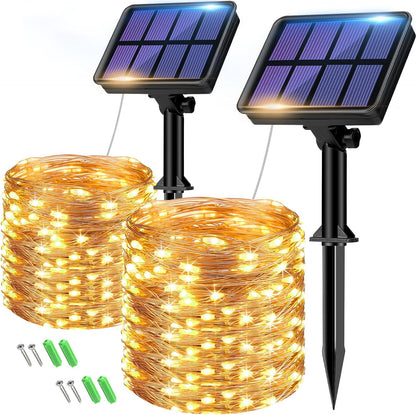 btfarm 2 Pack Solar String Lights Outdoor, 160LED 66FT Solar Fairy Lights Outside Waterproof, 8
