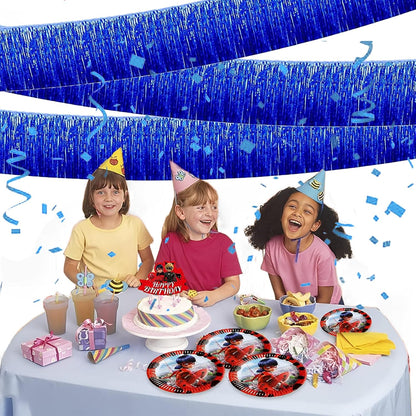 Blue Foil Fringe Garland 10FT 2packs, Metallic Foil Tinsel Fringe Banners for Parade Float