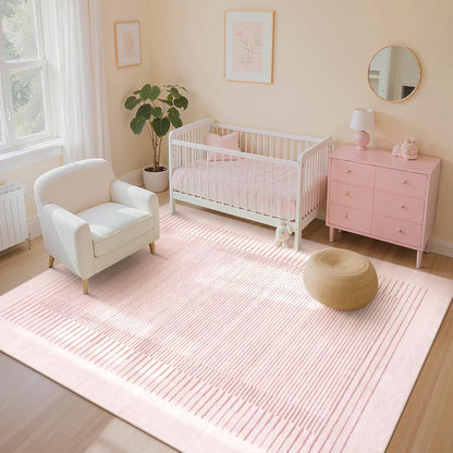 Wonnitar Washable Pink Striped Rug for Bedroom 8x10, Non-Slip Living Room Area Rug, Minimalist