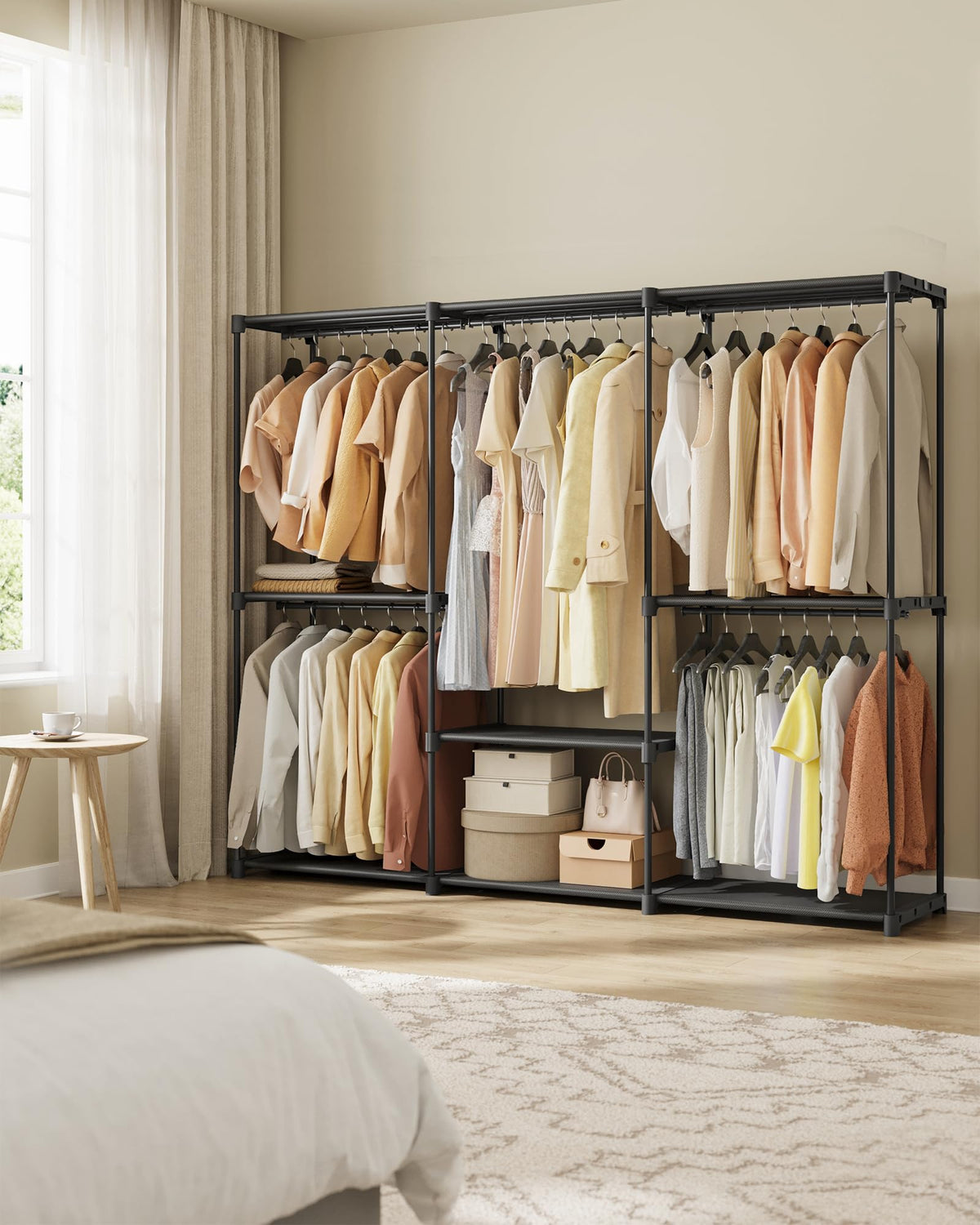 SONGMICS Portable Closet, Freestanding Closet Organizer, Clothes Rack with Shelves, Hanging Rods