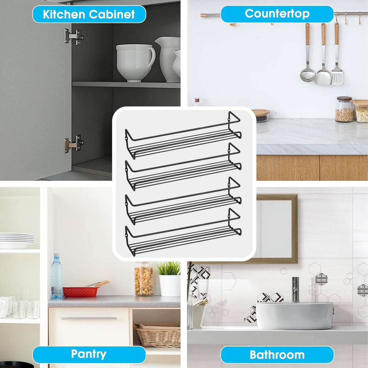 ROFAY Spice Rack Organiser, 4 Pack Wall Mounted Tier Shelf with Adhesive Sticker & Screws for