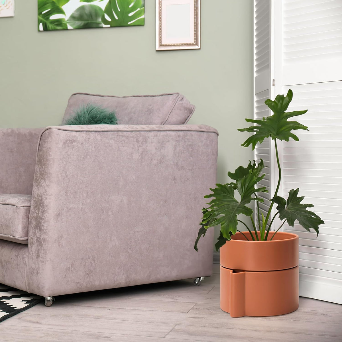 8 Inch Self-Watering Planter Pot with Terracotta Insert, Deep Water Reservoir, and Ceramic-Alike