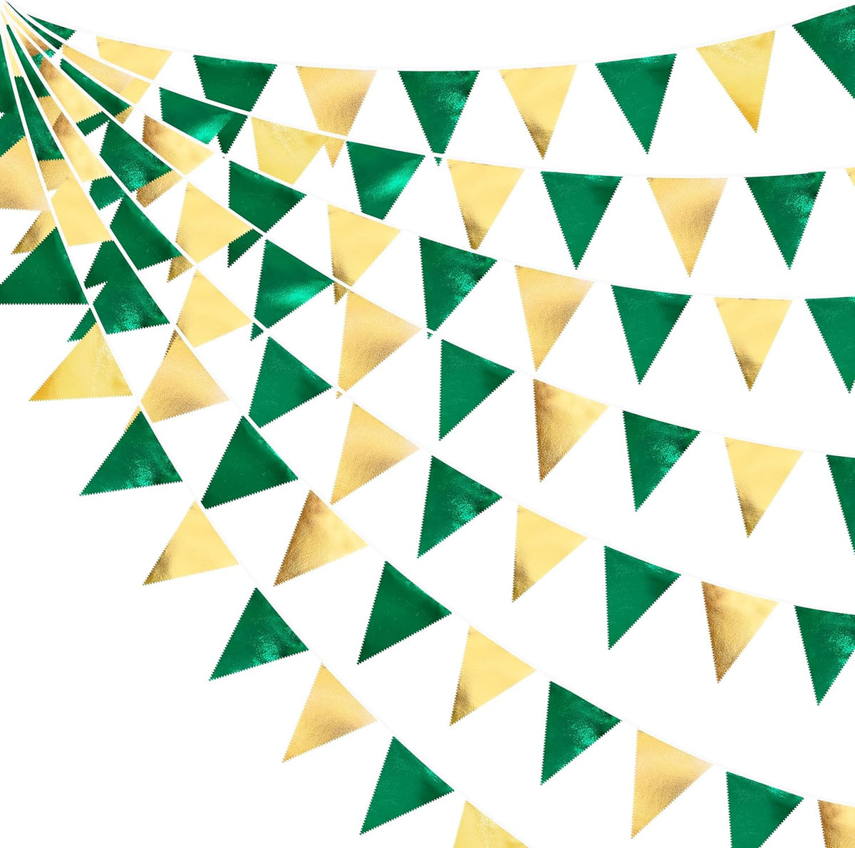 Green Gold Party Decorations Metallic Fabric Triangle Pennant Banner Flag Bunting Garland for
