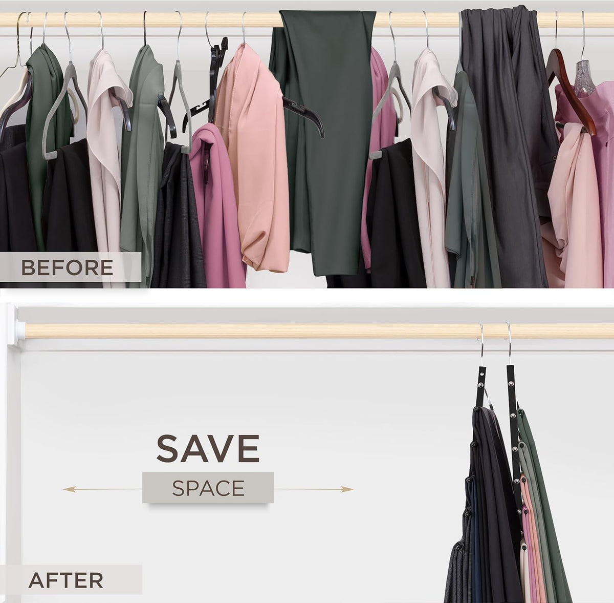 MORALVE Pants Hangers Space Saving - 2 Pack European Beechwood Scarf and Jean Hangers - Closet