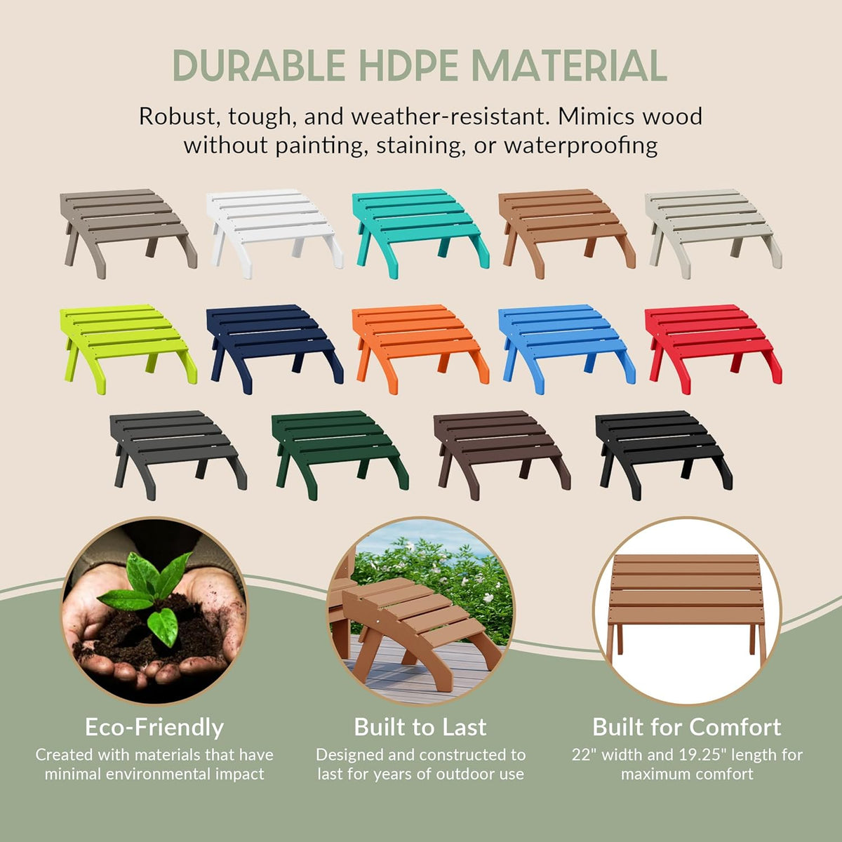 WestinTrends Dylan Outdoor Patio HDPE Adirondack Ottoman Footrest, Teak