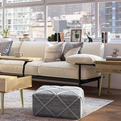 SIMPLIHOME Cowan Contemporary Square Pouf in Grey, Natural Handloom Woven for the Living Room