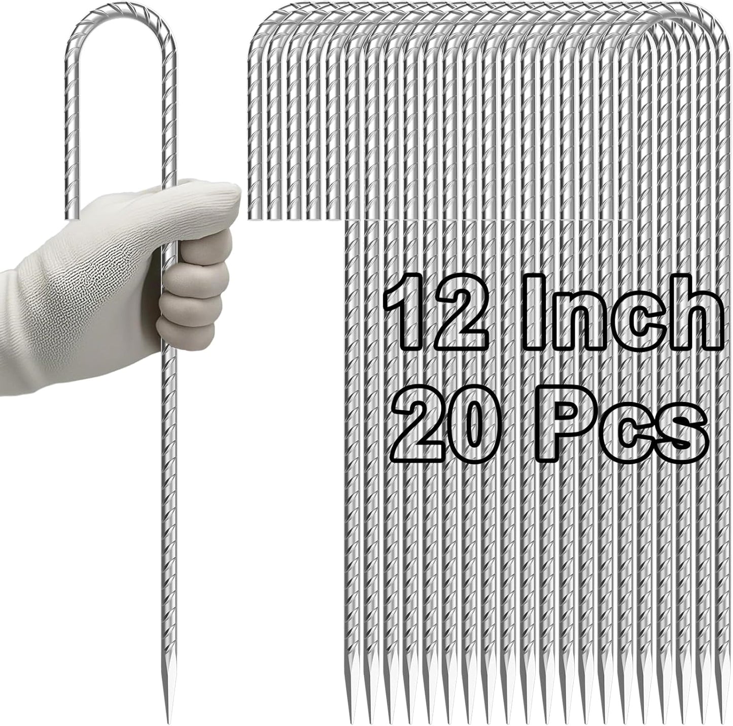 VVOKGO Rebar-Stakes-12-Inch J Hook Galvanized Tent Stakes Heavy Duty, 20-Pack Ground Chain Link