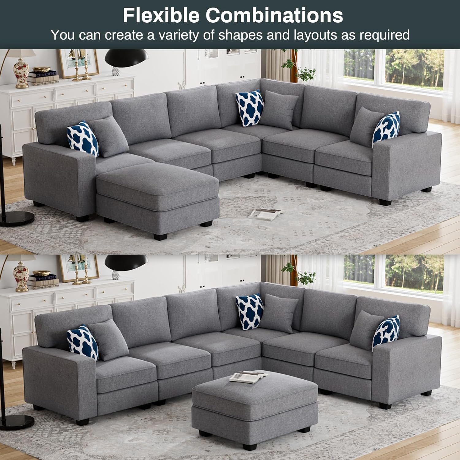 L Lengend Vansen Modular Sectional Sofa U Shaped Couch with Ottoman Modern Reversible Corner
