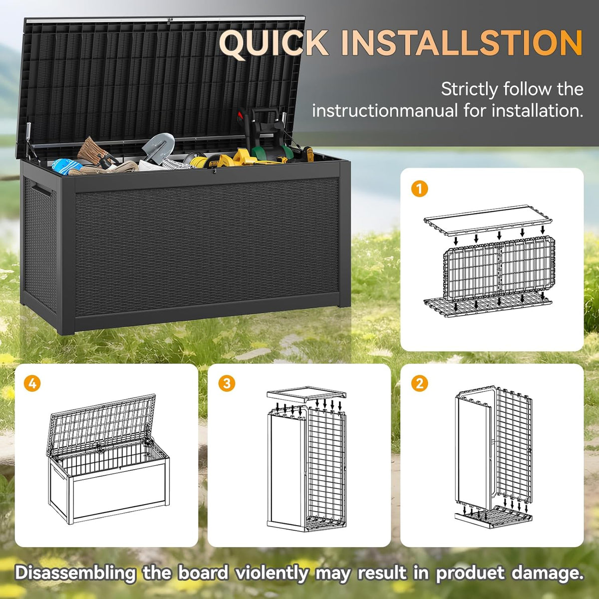 KAMABOKO 260 Gallon Outdoor Storage Box, Resin Deck Boxes Indoor and outdoor, Waterproof Storage