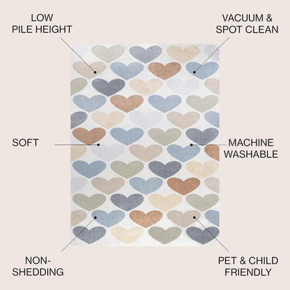 JONATHAN Y Machine-Washable Ivory/Blue/Orange Indoor Area Rug, 8x10, Dila Modern Hearts Geometric