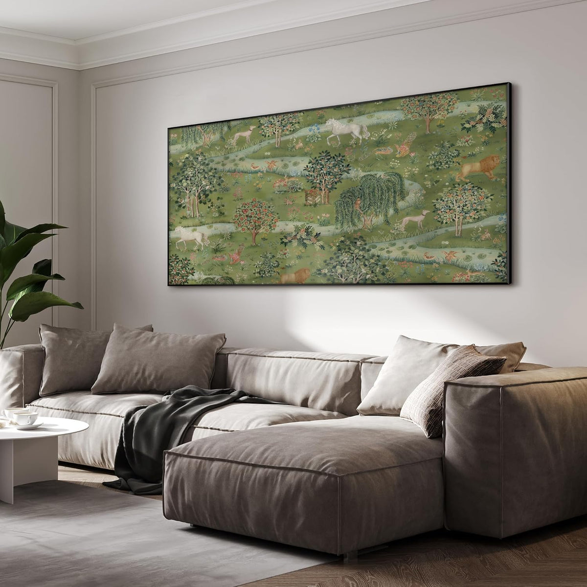 SIGNWIN 36"x72" Extra Large Framed Wall Art Medieval Fantasy Forest with Woodland Animals