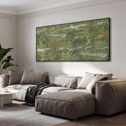 SIGNWIN 36"x72" Extra Large Framed Wall Art Medieval Fantasy Forest with Woodland Animals