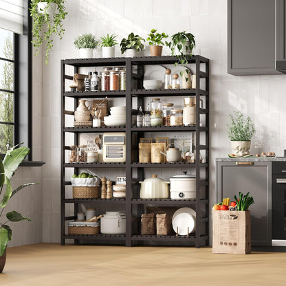 FOTOSOK 6-Tier Bamboo Shelf, Bamboo Bookcase with Adjustable Shelves, Free Standing Storage Shelf