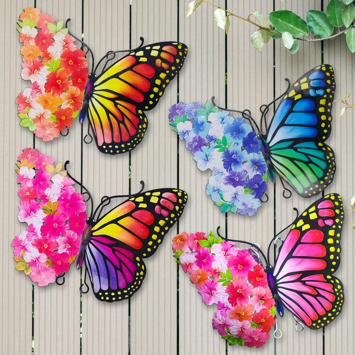 Metal Butterfly Wall Decor, 9.6" Outdoor Wall Decor Metal Yard Art, Flowers Wings Butterfly Outdoor