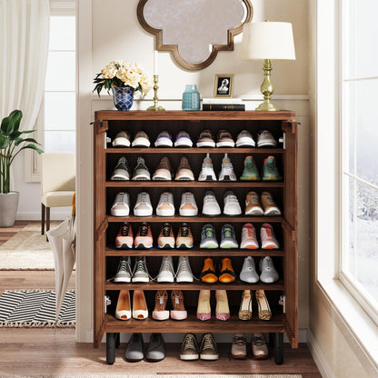 Tribesigns 6-Tier Shoe Cabinet with Shutter Doors, Large Wooden Shoe Organizer Rack with Adjustable