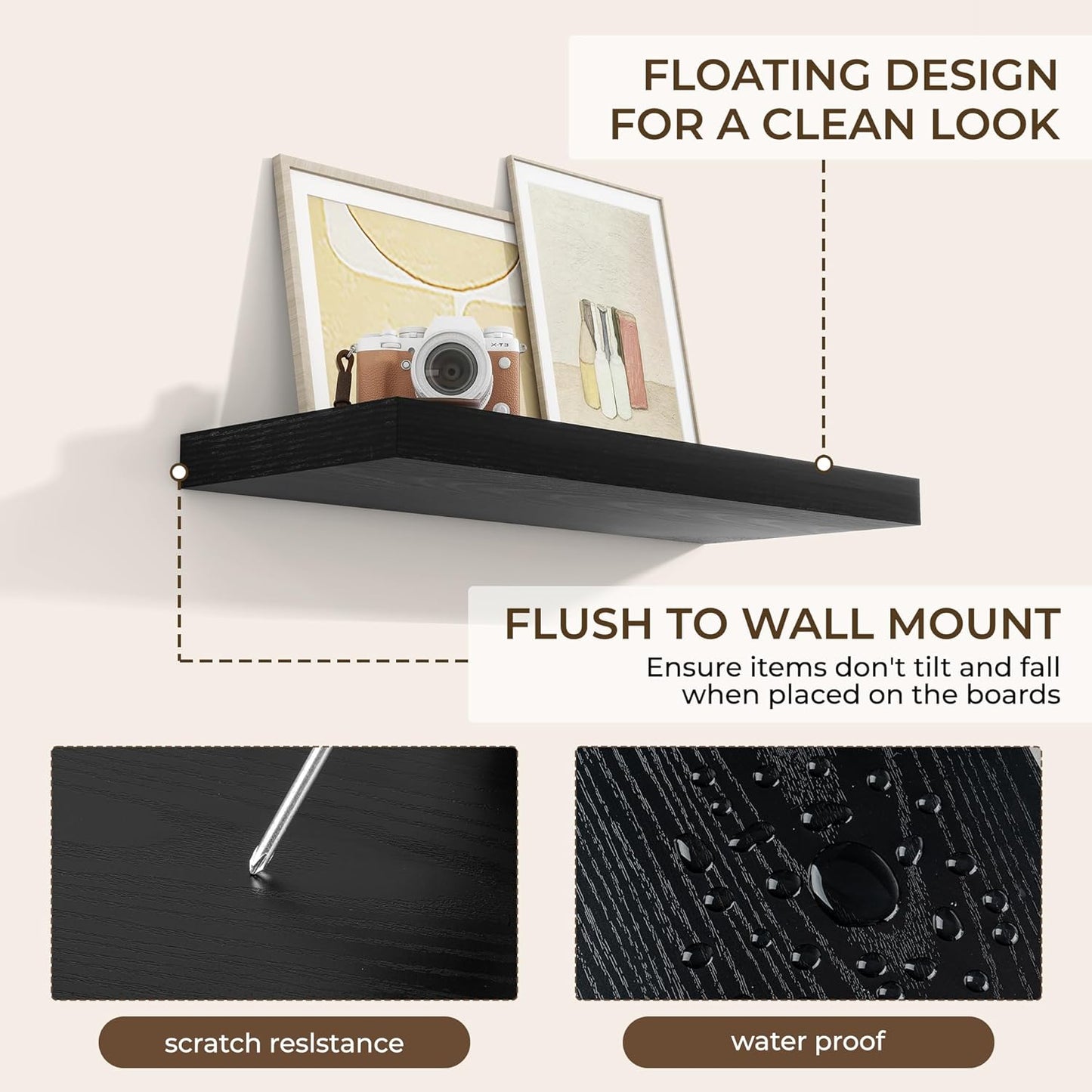 RICHFOCUS 31.5Inch Floating Shelves for Wall 2 Pack Shelves for Bedroom|Kitchen|Bathroom Wall