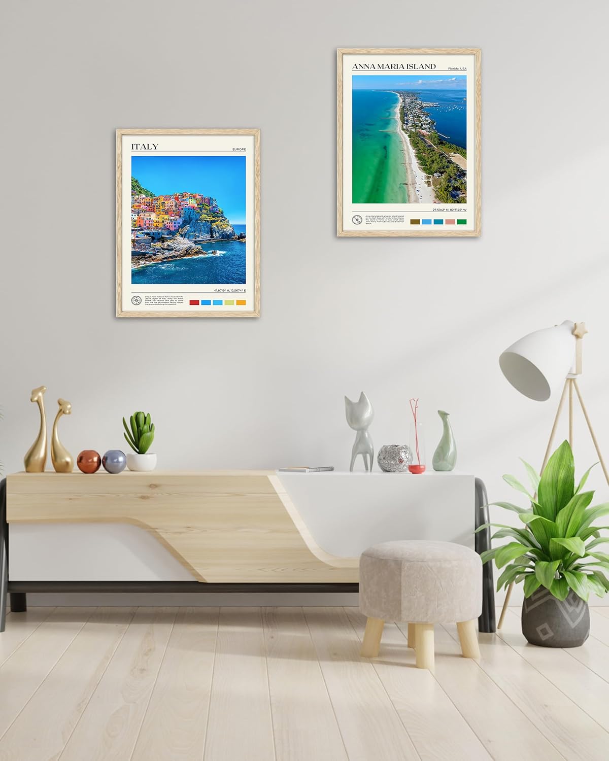 HesenDot Natural OAK Wood Framed Anna Maria Island Wall Art,12x16in Florida Seascape Canvas Wall