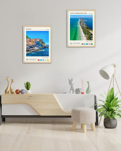 HesenDot Natural OAK Wood Framed Anna Maria Island Wall Art,12x16in Florida Seascape Canvas Wall