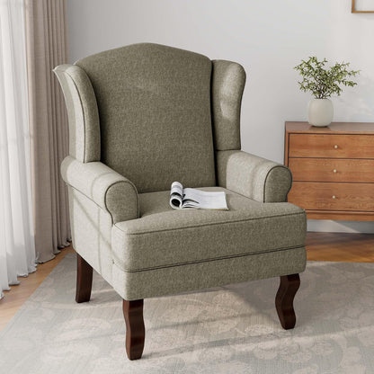 Accent Chair, High Back Upholstered Armchair with High Resilience Sponge & Wood Legs, Mid-Century