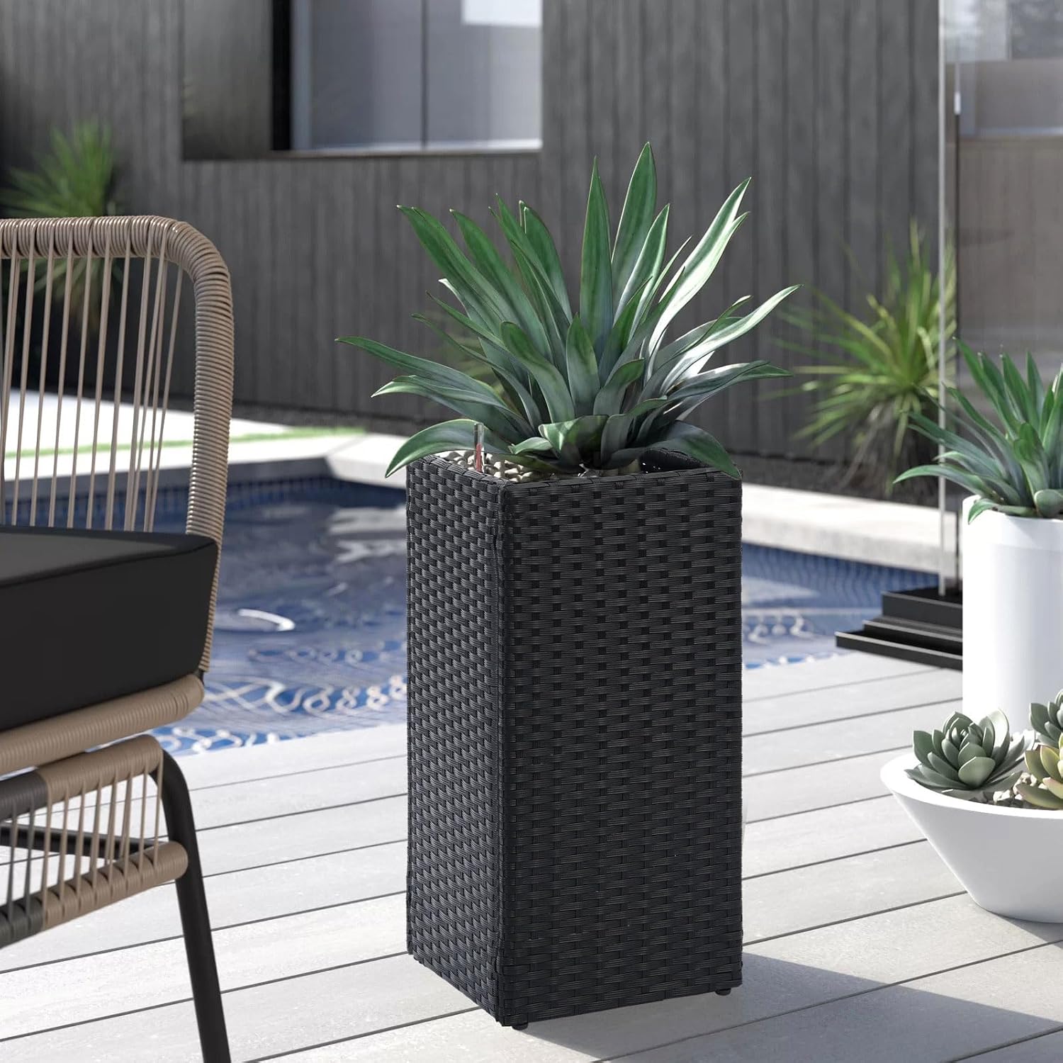 LEWIS&WAYNE Set of 2 Tall Planters for Outdoor Plants Handmade 24'' Wicker Tall Square Planter Box