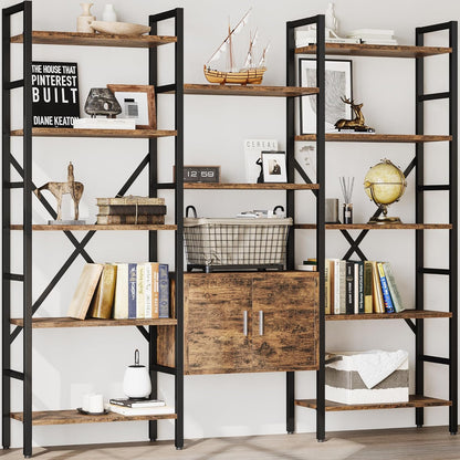 70 x70" Triple 5 Tier Book Shelf, Industrial Large Bookcase with Storage Cabinet, Tall Bookshelf