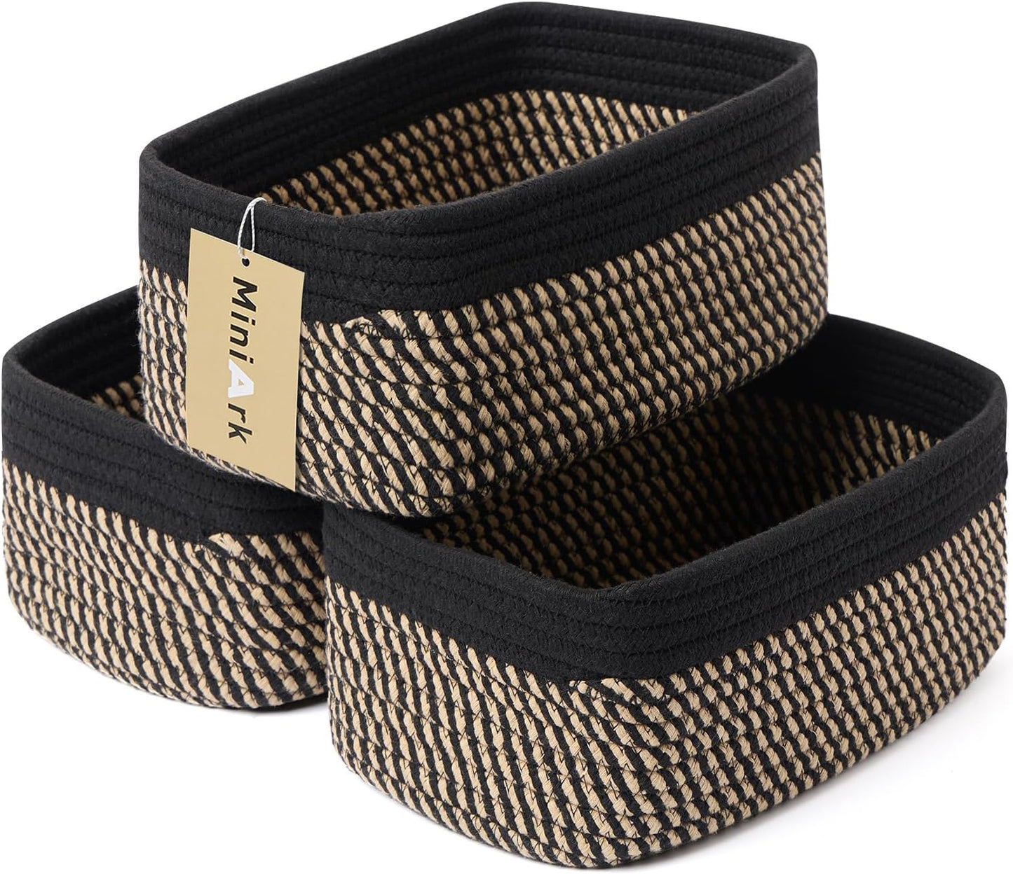 Small Storage Baskets for Organizing | Closet Organizer Bins | Shelf Toy Basket | Woven Rope