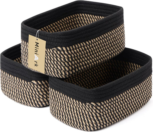 Small Storage Baskets for Organizing | Closet Organizer Bins | Shelf Toy Basket | Woven Rope