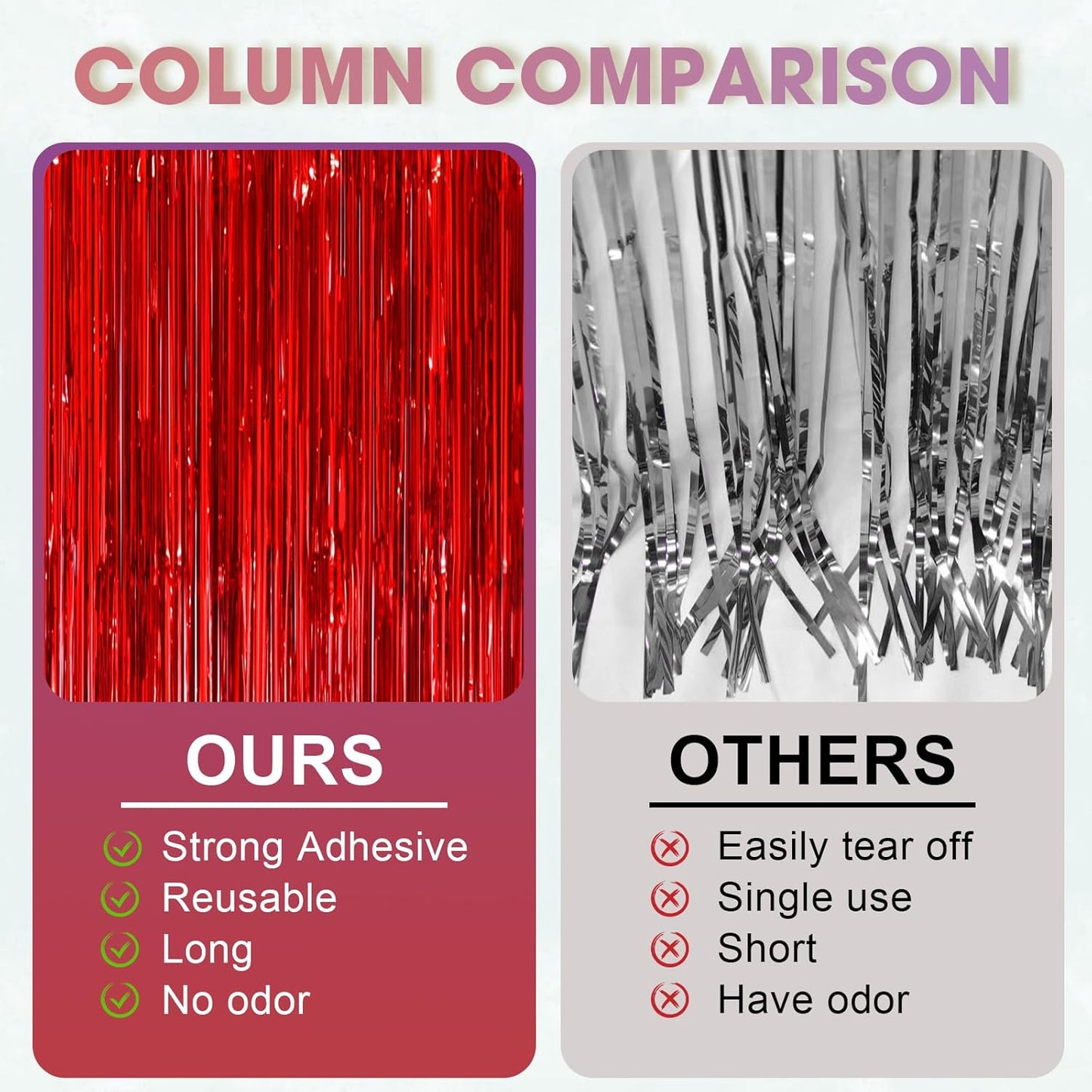 3 Pack 3.3x8.2 Feet Red Foil Fringe Backdrop Curtains, Tinsel Streamers Birthday Party Decorations