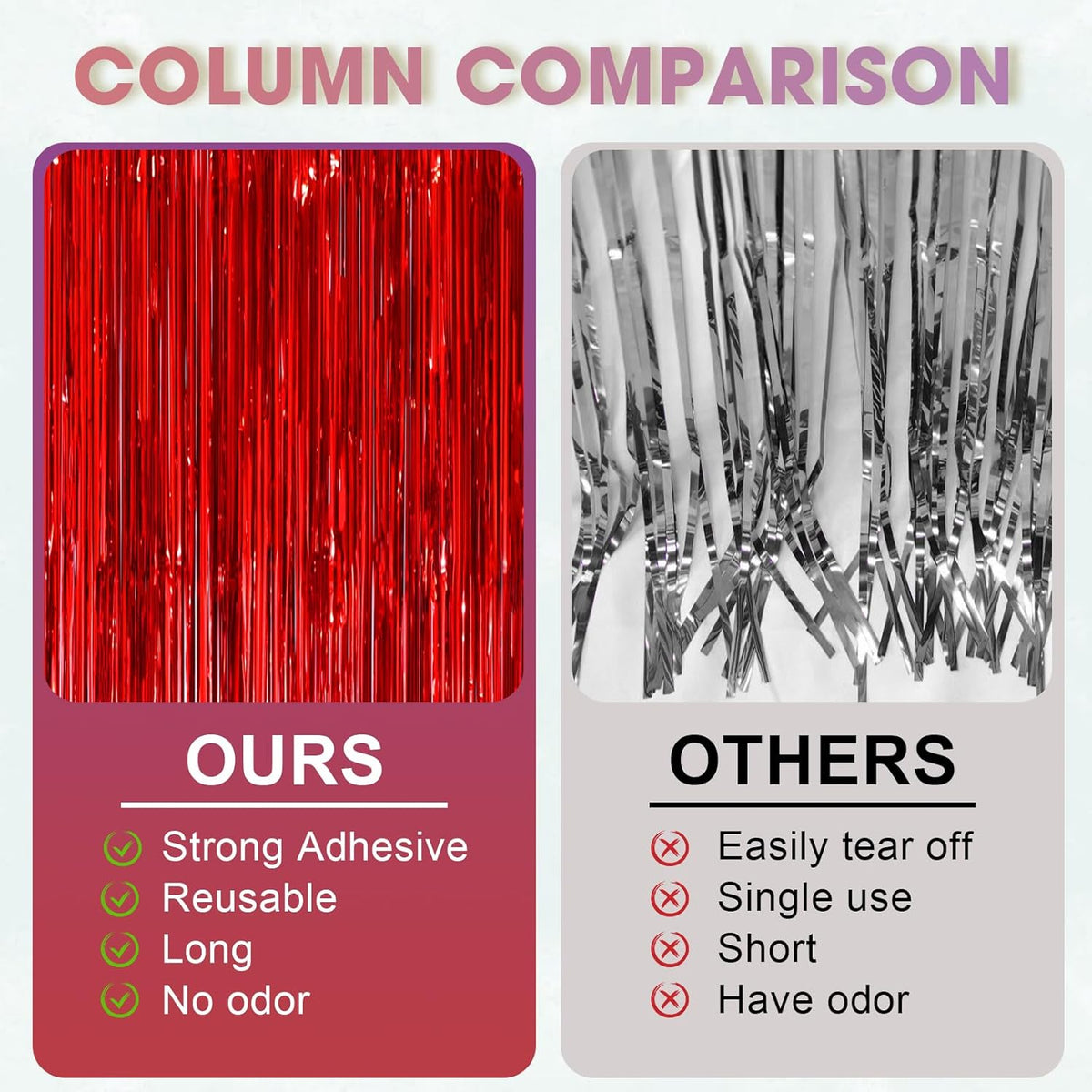 3 Pack 3.3x8.2 Feet Red Foil Fringe Backdrop Curtains, Tinsel Streamers Birthday Party Decorations