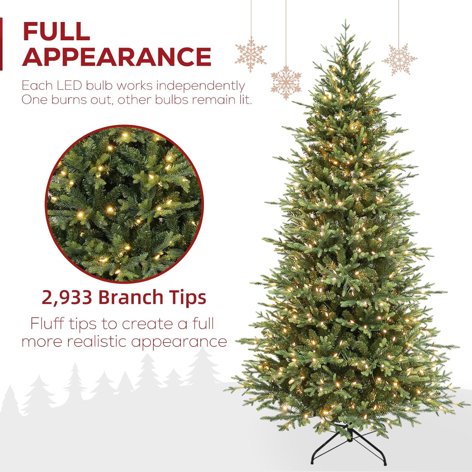 Hykolity 7.5 ft Prelit Artificial Christmas Tree, 2933 PE&PVC Branch Tips, 450 Warm White LED