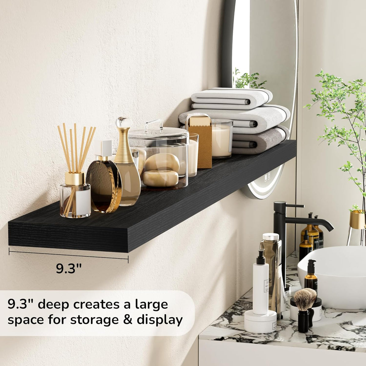 Fun Memories 55 Inch Floating Shelves - 9 Inch Deep Rustic Wooden Wall Shelves - Extra Deeper &