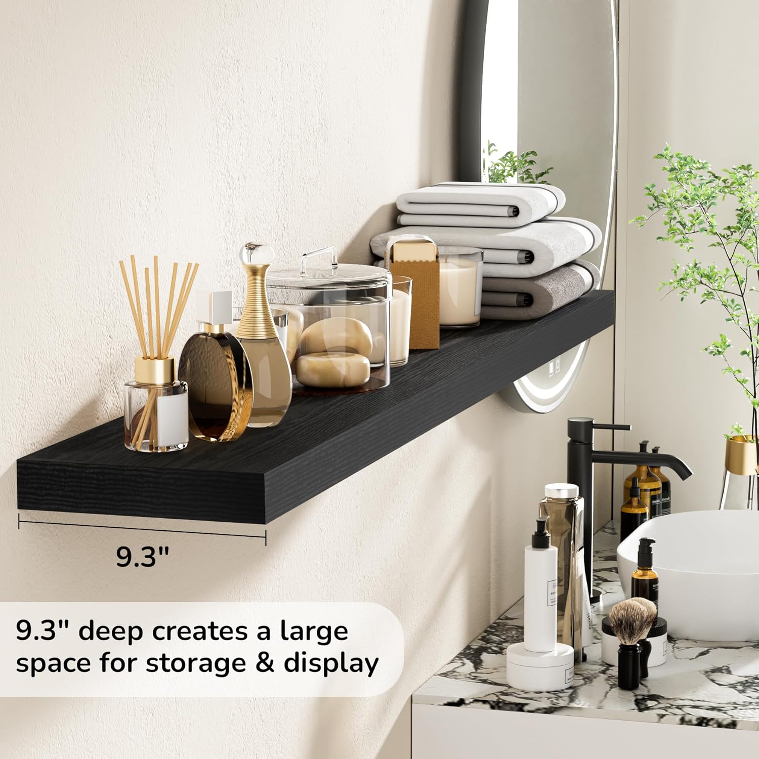 Fun Memories 55 Inch Floating Shelves - 9 Inch Deep Rustic Wooden Wall Shelves - Extra Deeper &