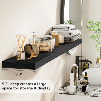 Fun Memories 55 Inch Floating Shelves - 9 Inch Deep Rustic Wooden Wall Shelves - Extra Deeper &