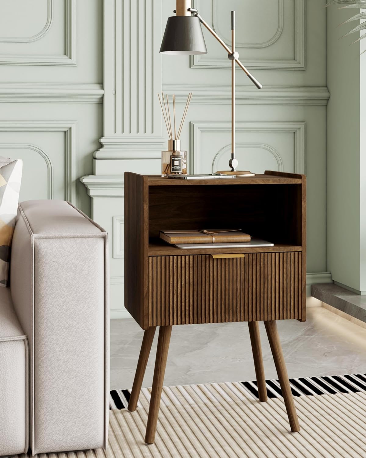 Nightstand,Modern Bedside Table with Storage Drawer and Open Wood Shelf, Accent Night Stand with
