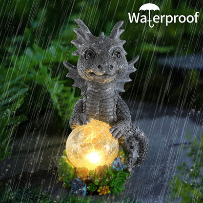 Solar Garden Outdoor Statues Dragon Holding Magic Orb with Solar LED Lights - Lawn Decor Outdoor