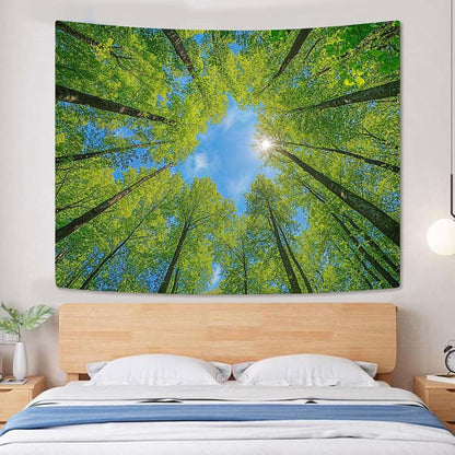 AMM Nature Forest Tree Celling Tapestry Lush Green Treetops Sunlit Tapestry for Bedroom Aesthetic