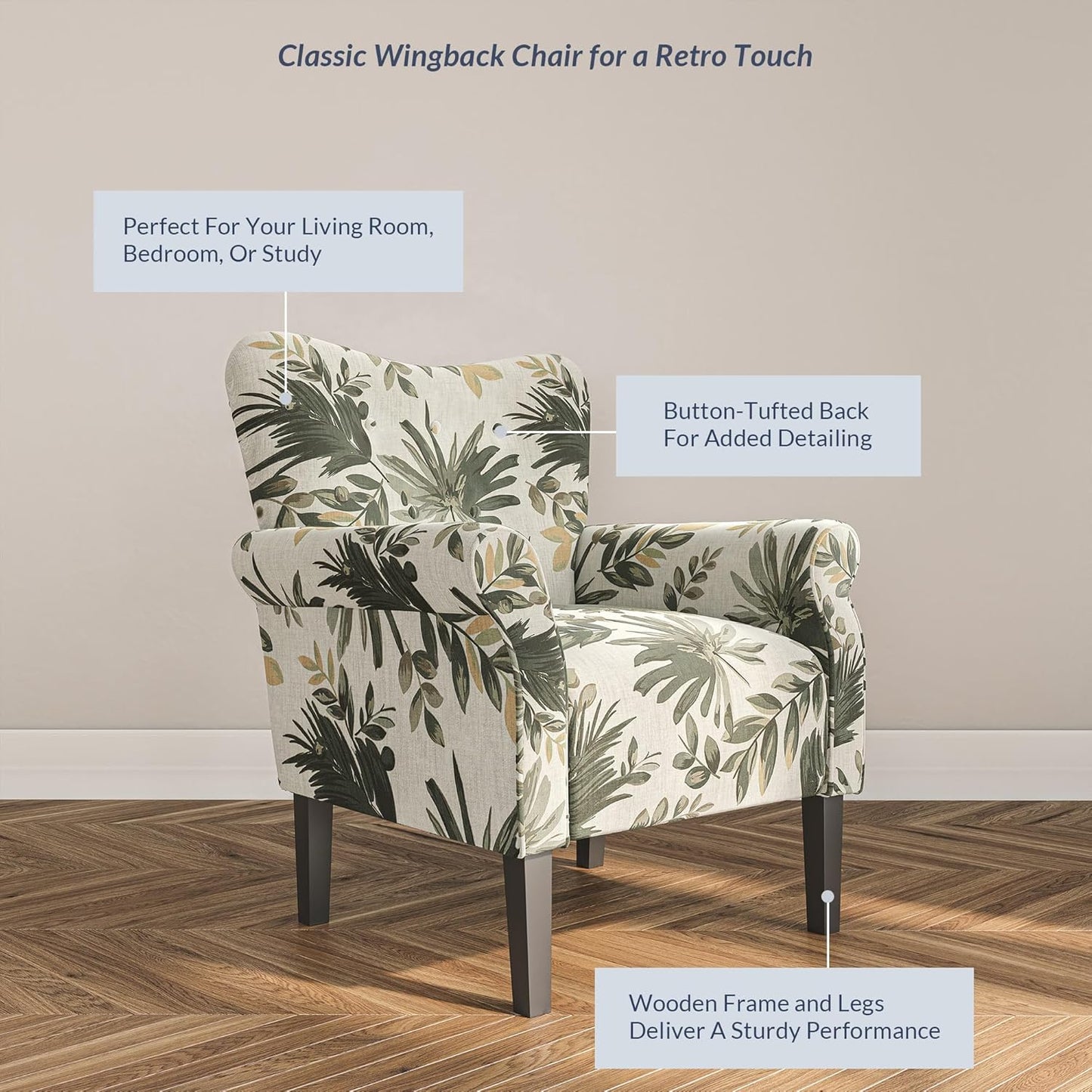 BELLEZE Modern Accent Chair for Living Room, High Back Floral Armchair with Wooden Legs